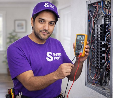 Professional electrician at work